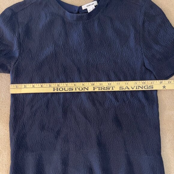 Helmut Lang Navy Textured Silk Short Sleeved Top size S - Picture 5 of 9